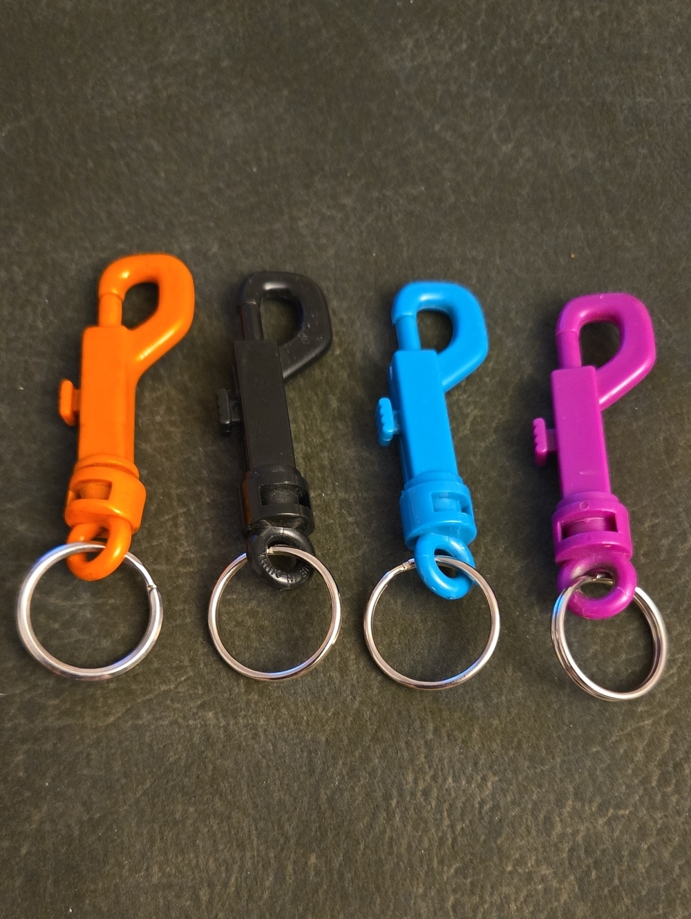 Colorful Key Ring Clips - Four: Orange, Black, Blue, Purple